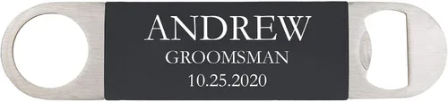Miniatura 3 de Personalizado Añadir Texto Personalizado Heavy Duty Groomsman Acero Inoxidable Plano Cerveza Groomsmen Abrebotellas con agarre de silicona (azul)