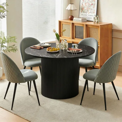 Miniatura 12 de Homedot Juego de mesa de comedor de 5 piezas para 4, diseño único de mesa de comedor con borde vivo y mesa gruesa con 4 sillas de comedor tapizadas