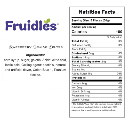 Miniatura 2 de Fruidles Gomitas de frambuesa, deliciosas gomitas de sabor a frutas recubiertas de azúcar (1 libra)