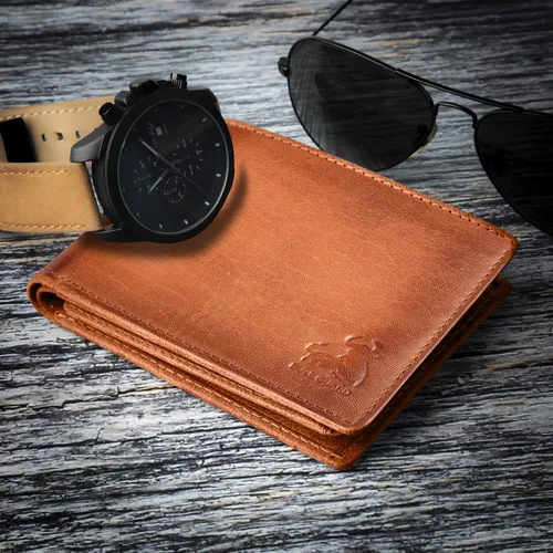 Miniatura 7 de Carteras plegables con bloqueo RFID para hombres con 2 ventanas de identificación cartera de cuero de grano completo de gran capacidad Marrón Rustic