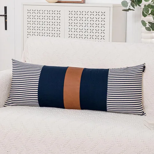 Miniatura 14 de Juego de 2 fundas de cojín decorativas estilo bohemio de 18 x 18 pulgadas, fundas de cojín modernas de piel sintética para sala de estar, sofá