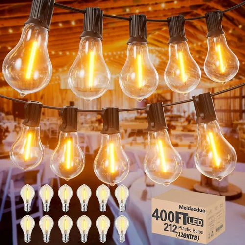 Miniatura 10 de Cadena de luces LED G40 de 50 pies para exteriores, luces de patio, conectables, impermeables, 27 bombillas inastillables (2 extra), 25 luces Negro