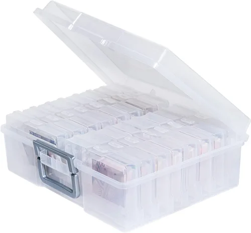 Miniatura 8 de novelinks Organizadores de fotos transparentes de 4 x 6 pulgadas y caja de almacenamiento de fotos con asa, 16 fundas interiores para fotos