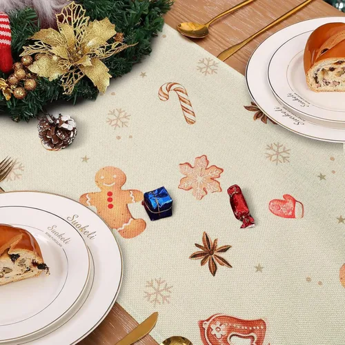 Miniatura 5 de Bonhause Camino de mesa de pan de jengibre de Navidad de 13 x 72 pulgadas, galletas de Navidad, decoración de mesa de comedor para interiores