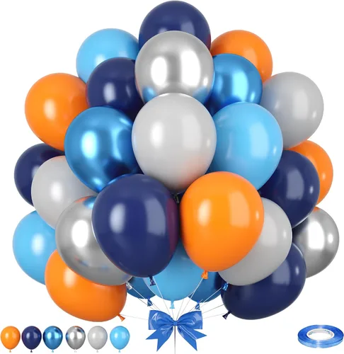 Miniatura 14 de Globos Azul Polvoriento y Rosa, 50 piezas Globos Retro Rosa y Azul, Globo de Oro Rosa Metálico Claro para Niña Niño Fiesta de Cumpleaños Boho Baby