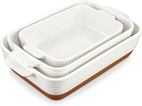 MALACASA Fuentes para horno, Juego de 3 fuentes de cerámica para hornear, Juego de fuentes para hornear, Bandeja rectangular para lasaña profunda