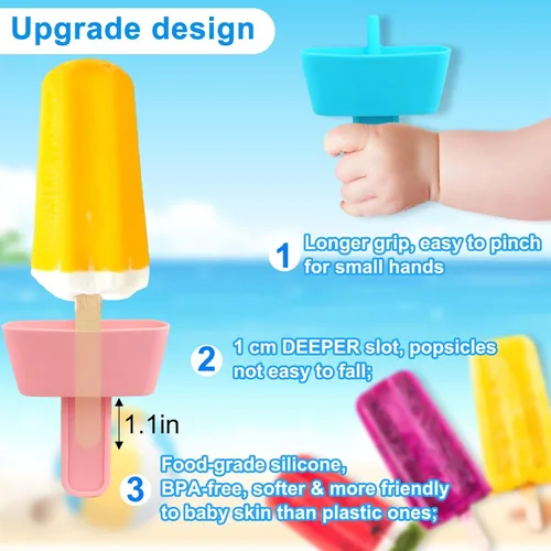 Miniatura 8 de AIERSA Juego de 6 soportes para paletas y fundas para paletas de hielo para niños, sin goteo, soporte de silicona para paletas con popote y fundas