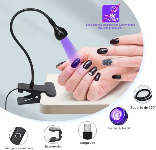 Miniatura 5 de Lámpara UV para Uñas Geisofu - Luz UV para Uñas de Gel, Lámpara de Curación Flash LED de Cuello de Cisne para Uñas, Secador de Manicura Luz Negra