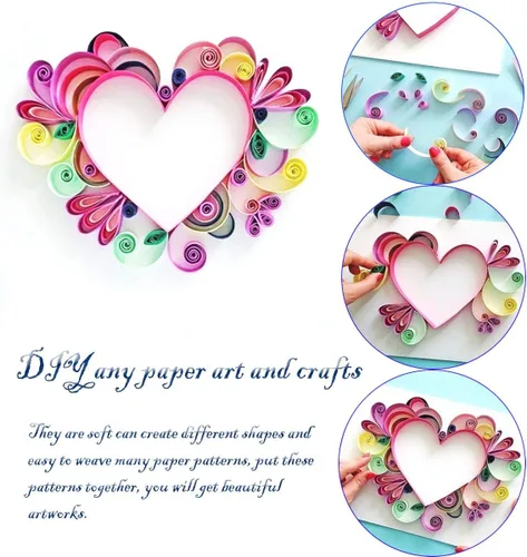 Miniatura 8 de Woohome Juego de 33 tiras de papel con 17 herramientas de quilling, 16 colores, 1600 tiras de papel con bolígrafo de quilling, papel de arte