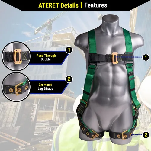 Miniatura 2 de Palmer Safety V5504 Kit de techado, arnés de construcción, conjunto de línea de vida vertical y bolsa de lona Verde