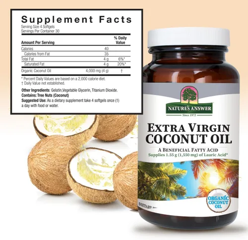 Miniatura 3 de Nature's Answer Aceite de coco virgen extra, cápsulas blandas de aceite de coco orgánico, multiusos, sin OMG, ideal para cabello, piel, cuerpo