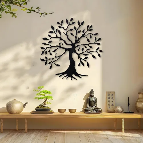 Miniatura 4 de Kuestboy Arte de pared de metal con árbol de la vida, árbol de la vida, decoración de metal negro, árbol genealógico, decoración de pared