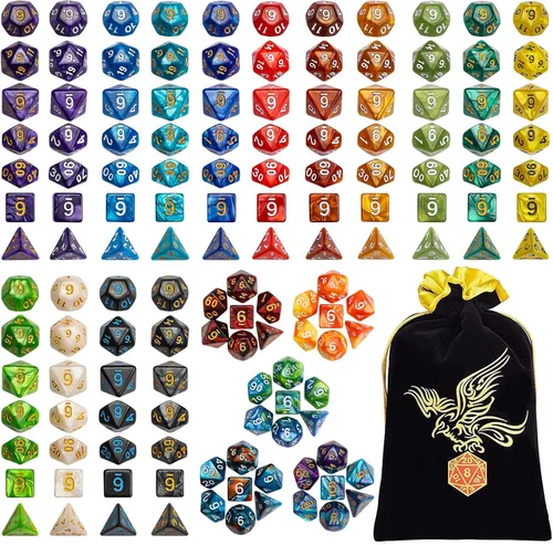 Miniatura 16 de QMay DND Juego de Dados - 25x7 (175 piezas) Dados Poliédricos Compatibles con Dungeons and Dragons D&D RPG MTG Juegos de Mesa. 25 juegos de 7 dados