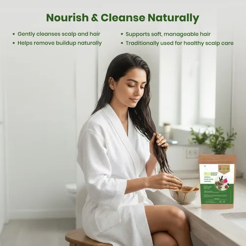 Miniatura 3 de Foodherbs Polvo de Lavado Capilar Herbal Mezcla de Shikakai, Flor de Hibisco, Fenogreco, Garbanzo Verde, Vetiver, Nuez de Jabón 200 g / 0.44 lbs
