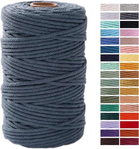 Miniatura 57 de Cuerda de Macramé Gris Claro 3mm x 109 Yardas, Cuerda de Algodón de Colores Cuerda para Manualidades Cuerda de Algodón Colorida para Colgar