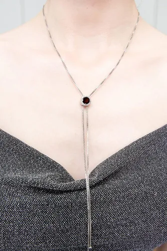 Miniatura 3 de Collar Lariat ajustable de plata de ley con piedras preciosas y topacio blanco redondo con halo redondo