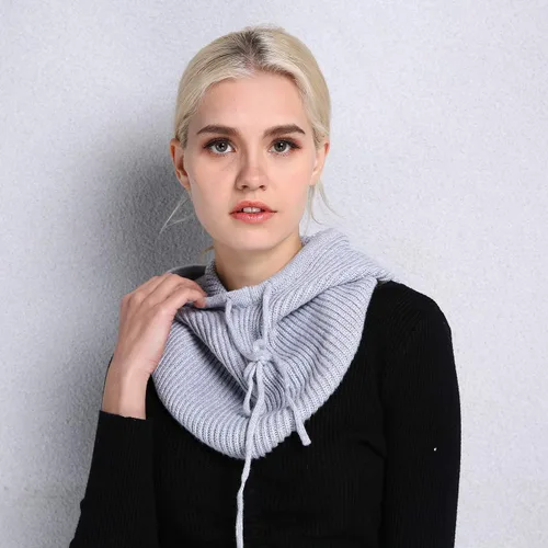 Miniatura 2 de Facecozy Sombreros de invierno para mujer, gorro de bufanda con capucha para mujer, pasamontañas de punto, gorro con cordón