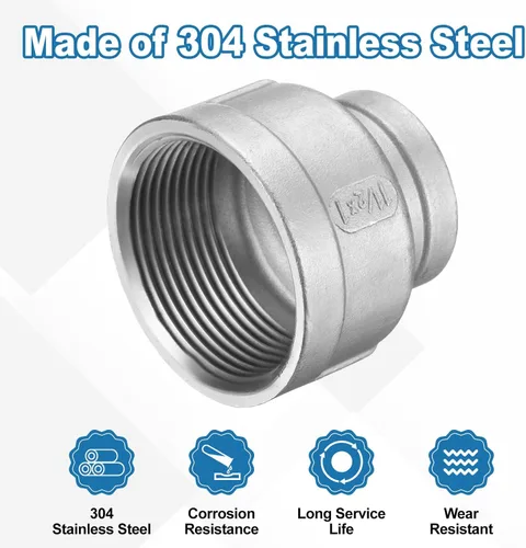 Miniatura 5 de HARFINGTON Acoplamiento Reductor 1-1/2" x 1" NPT Roscado Hembra 304 Acero Inoxidable Reductor Cónico Conexión de Tubería Fundida Adoptado para Tubo