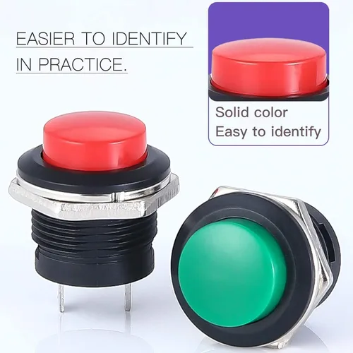 Miniatura 5 de Interruptor de encendido y apagado momentáneo de 0.630 in, surtido rojo, verde, amarillo, azul, blanco, negro, 3A, 250 V, CA, 2 pines, mini
