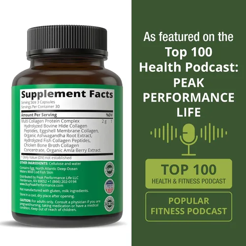 Miniatura 6 de Peak Performance Las 5 cápsulas de colágeno múltiple – 90 píldoras de proteína de péptidos alimentados con pasto – Suplemento con los 5 tipos