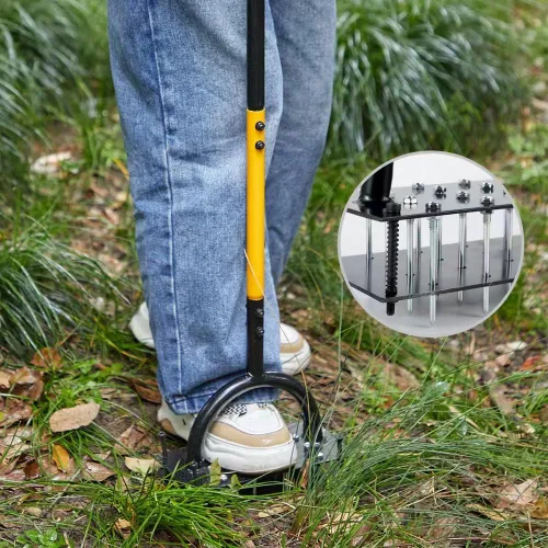 Miniatura 2 de Herramienta aireadora de césped, césped con 15 picos de hierro, limpieza automática de hojas y suciedad con diseño de resorte, aireador manual