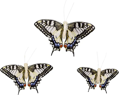 Miniatura 2 de Juego de 12 decoraciones de mariposa de plumas y mariposas multicolores, mariposas papilio machaon en alambre. Decoración del hogar de primavera