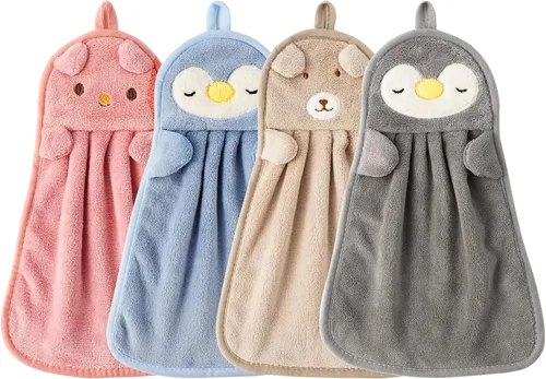 Miniatura 7 de BATTILO HOME Paquete de 4 toallas de mano para niños para baño, toallas de baño con lazo para colgar, toallas de mano de microfibra para cocina