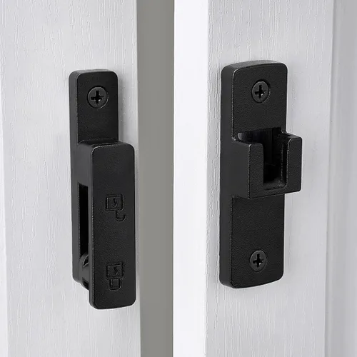 Miniatura 5 de INIRET Pestillos de puerta de granero negro mate, cerradura de puerta de 180 grados, herrajes para puerta abatible, cerradura de puerta de aleación