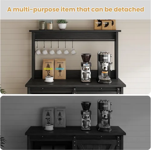 Miniatura 6 de 4ever2buy Barra de café de granja con gabinete, gabinete de buffet de 31 pulgadas con puerta corrediza de granero, armario de barra de Gris