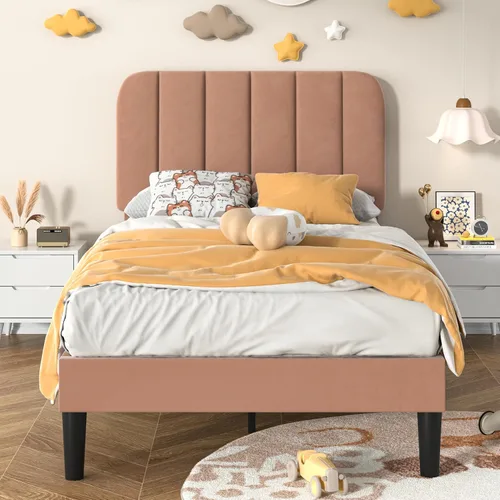 Miniatura 29 de VECELO Marco de Cama Tapizada Tamaño Full con 4 Cajones y Cabecero, Marco de Cama Plataforma de Almacenamiento de Terciopelo, Soporte de Listones