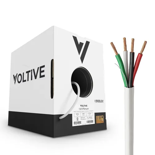 Miniatura 47 de Voltive Cable de altavoz 16/2, Plenum CL3P, negro, 100 pies - 16AWG, 2 conductores, cobre trenzado sin oxígeno, listado UL - V-1217-1