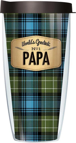 Miniatura 6 de Signature Tumblers World's Greatest No. 1 Gramps Wrap on Blue Flannel Taza de viaje de doble pared de 16 onzas con tapa negra Easy Sip