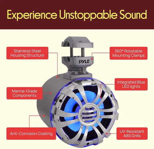 Miniatura 9 de Pyle Altavoces marinos – Torre de wakeboard con clasificación IP44 impermeable de 5.25 pulgadas y sistema de sonido estéreo de audio para exteriores
