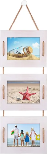 Miniatura 15 de DLQuarts Marcos de Fotos Colgantes 5x7 Collage Decoración de Pared, Marcos de Fotos de 3 Aberturas 5x7 sin Paspartú y 3.5x5 con Paspartú, Madera