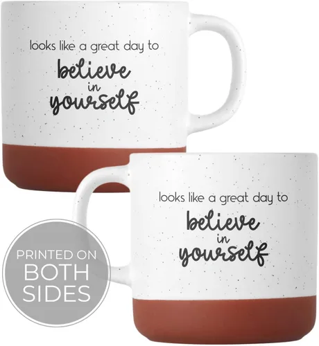 Miniatura 3 de Canopy Street Taza de café de cerámica moteada de 13 onzas con texto en inglés «Looks Like A Great Day To Believe In Yourself», taza de café