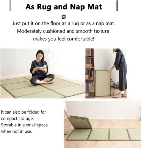 Miniatura 4 de EMOOR Alfombrilla de tatami japonés, tamaño individual, hierba natural de Rush (sin teñir), colchón plegable Igusa para el suelo para dormir