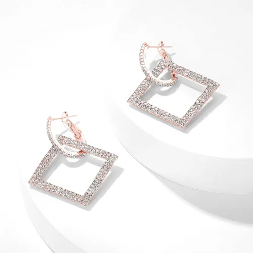 Miniatura 6 de KISZU Aretes de aro dorados plateados para mujer, delicados aretes colgantes cuadrados de diamantes de imitación de cristal para niñas, juego