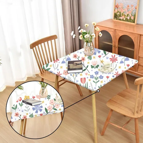 Miniatura 62 de Mantel ajustado blanco con elástico para mesas plegables de 48x48 pulgadas, manteles lavables y elásticos de elastano para mesas de cartas, manteles
