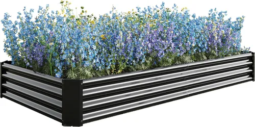 Miniatura 9 de Cama de jardín elevada galvanizada para verduras, jardineras elevadas al aire libre, camas de jardín elevadas de metal, kit de acero para verduras