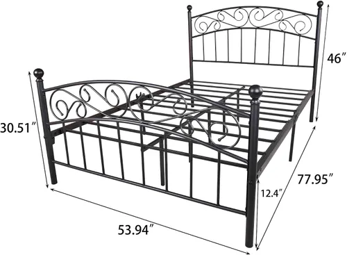 Miniatura 2 de Base de cama matrimonial de metal, plataforma moderna con cabecero/estribo, cámaras de base de colchón, base de cama resistente, no necesita somier