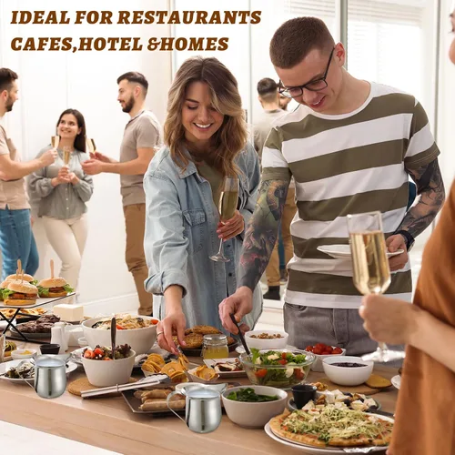 Miniatura 5 de Bokon 36 piezas de cremas de campana de acero inoxidable de 3 onzas para servir leche, café, crema, jarabe, azúcar en forma de campana, recipiente