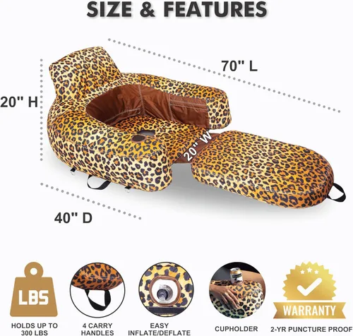 Miniatura 2 de Freetime Fun Tumbona inflable para piscina, piscina, lago, río, silla flotante de tela resistente, silla convertible 2 en 1, leopardo, camuflaje