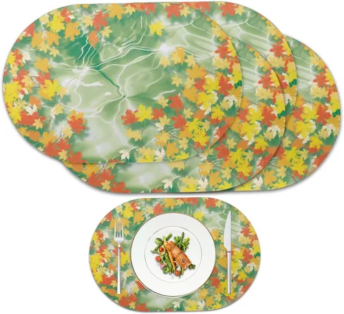 Miniatura 55 de Non Slip Placemats Set of 6 Pumpkin Mushroom Theme Waterproof Wipeable Faux Leather for Thanksgiving Family Feast Heat Resistant Dining Table Mats