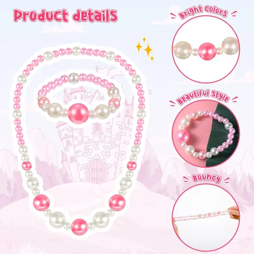 Miniatura 29 de Sumind 6 juegos de joyas para niñas pequeñas, collar de cuentas y pulsera para disfraz, joyas, regalos de princesa para fiestas (estilo mágico)
