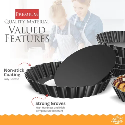 Miniatura 3 de Sartén redonda de 4 pulgadas, 8 piezas, molde para tartas con fondo falso, sartén para tarta y quiche con parte inferior extraíble, sartén