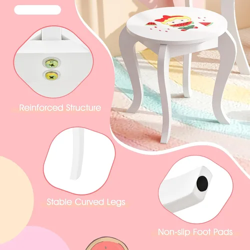 Miniatura 3 de Costzon Juego de tocador para niñas, juego de tocador con espejo y taburete, cajón de almacenamiento, tocador de maquillaje para niñas pequeñas