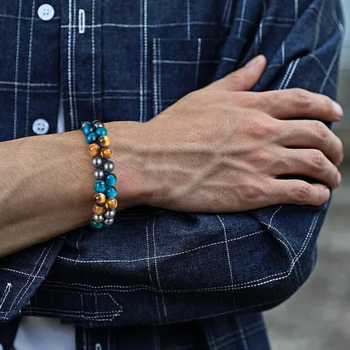 Miniatura 21 de MIDON - Pulsera de ojo de tigre, pulsera de triple protección para hombres y mujeres, hecha a mano, cuentas de ojo de tigre, hematita y obsidiana