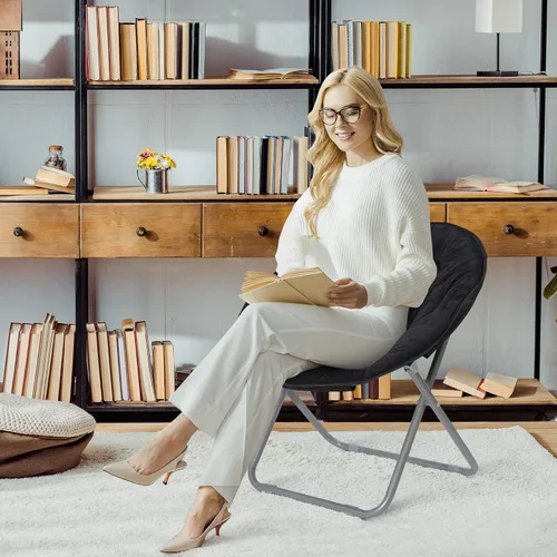 Miniatura 2 de Nouva Silla plegable, silla plegable de luna, silla de lectura redonda de piel sintética, silla de juegos con marco de metal para niños