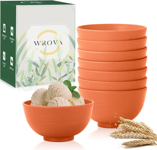 Miniatura 34 de Wrova Juego de 8 cuencos de paja de trigo para postre de 10 onzas, cuencos irrompibles para niños, mini cuencos para helado, aperitivos y frutas