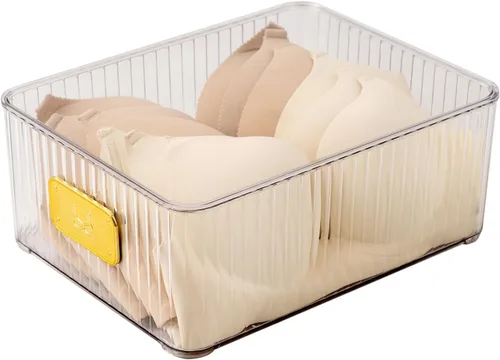 Organizador transparente para brasieres, organizador de cajones de ropa interior de plástico con tapa para armario, almacenamiento de ropa interior,